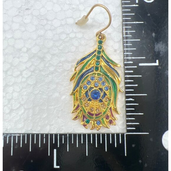 Vtg Metropolitan Museum of Art Earrings Dangle Jeweled Peacock Feather Art Novea - Picture 5 of 8